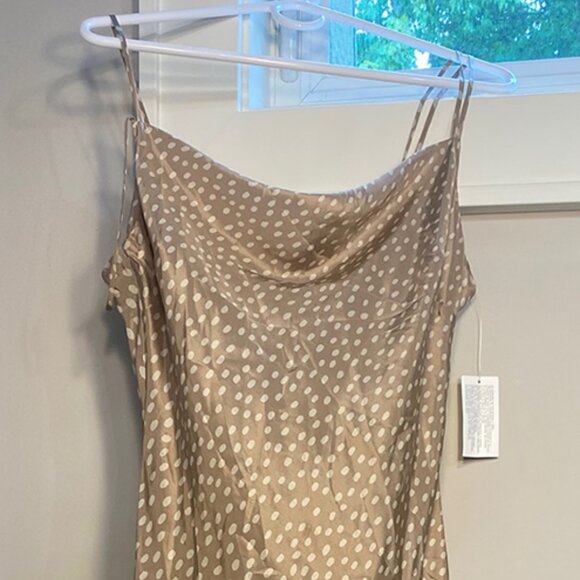 Calvin Klein Silk Cowl Neck Cafe Au Lait Polka Dot Slip Dress - Picture 2 of 6